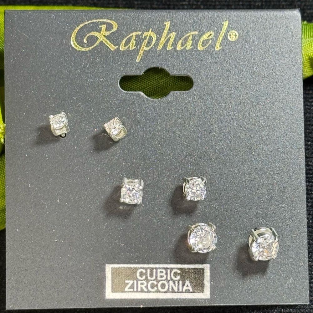 Raphael Silver Tome Set Of 3 Pairs Cz Solitaire Post Earrings Round